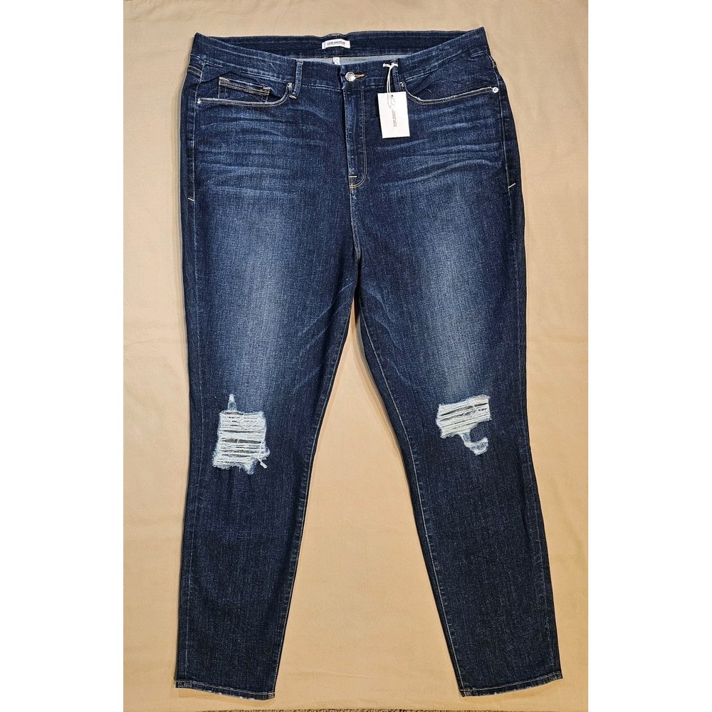 Good American Good Legs Distressed Skinny Leg Stretch Dark Wash Jeans‎ Size 24